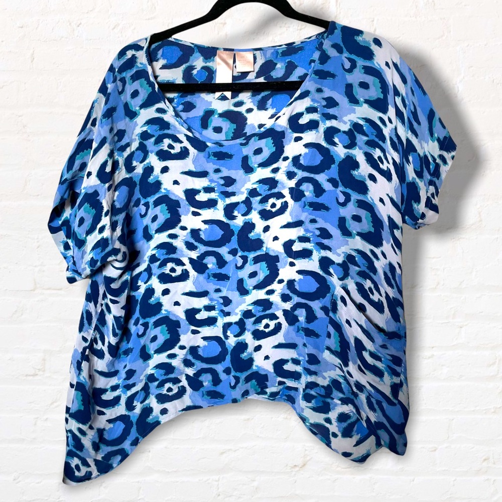 Gemma Blue Leopard Print Silk Blouse